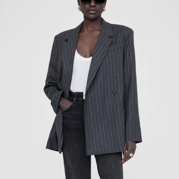 Anine Bing Gray Pinstripe Blazer - Picture 1 of 10